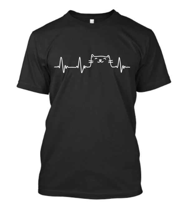 Funny Cat Heartbeat Cat Lover Girls Womens Cat Face Line T-Shirt