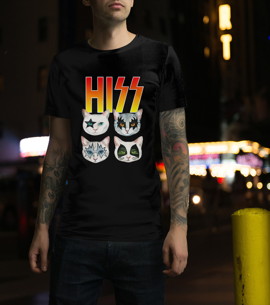 Hiss Cat Cats In Iconic Makeup For Funny Cat Lover T-Shirt
