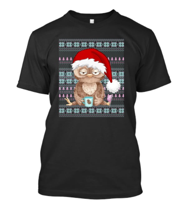 Ugly Christmas Santa Owl Coffee Lovers Christmas Costume T-Shirt