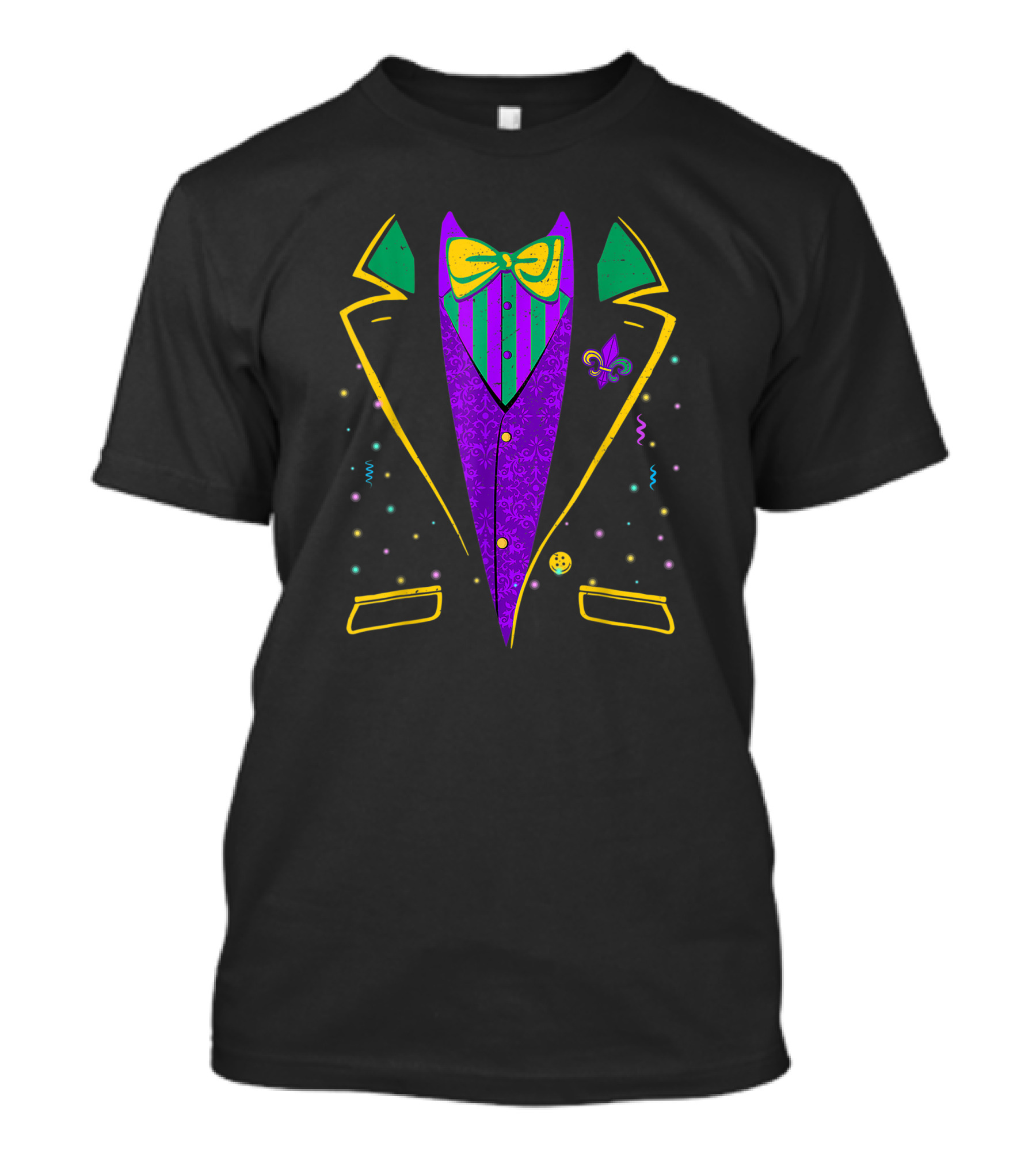 Mardi Gras Tuxedo Costume Funny Carnival Parade Design Fleur-de-Lis Bow Tie T-Shirt