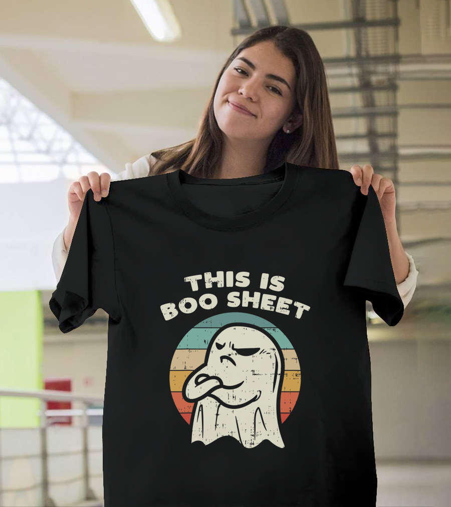 This Is Boo Sheet Vintage Ghost Halloween Retro Stripes T-Shirt