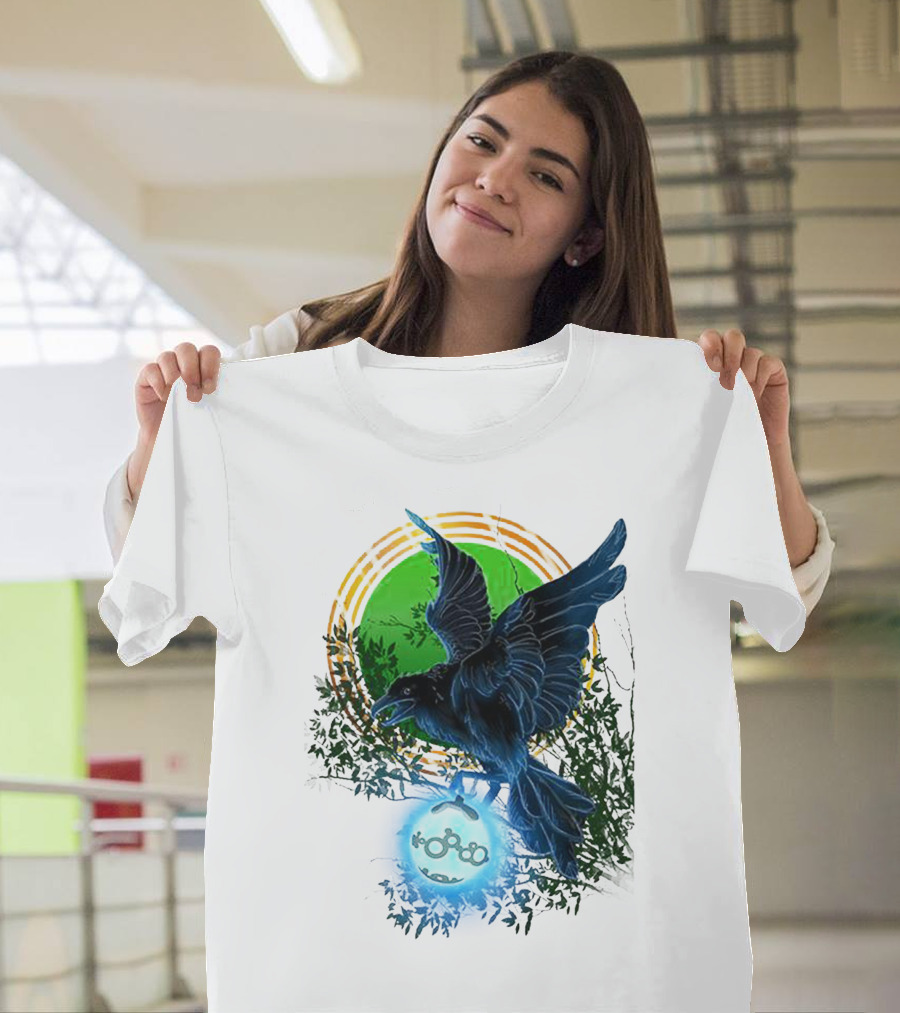 Pointcrow Raven Orb Enigma With Rings And Foliage T-Shirt