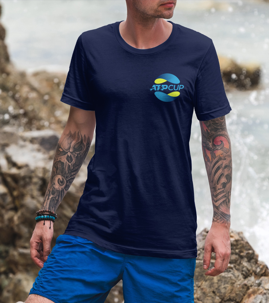 ATP Cup Merchandise Official Logo Blue Yellow T-Shirt