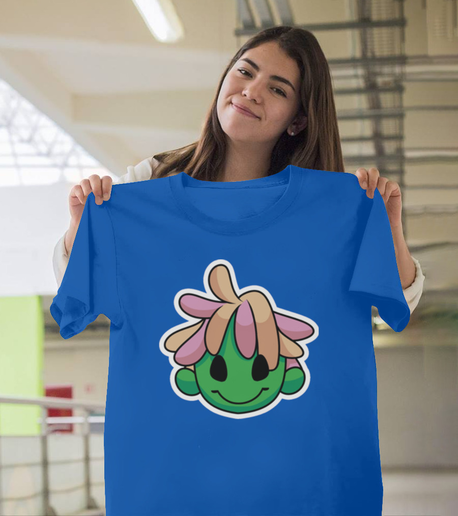 Joko's World Green Smiling Character Face with Pink and Beige Hair T-Shirt