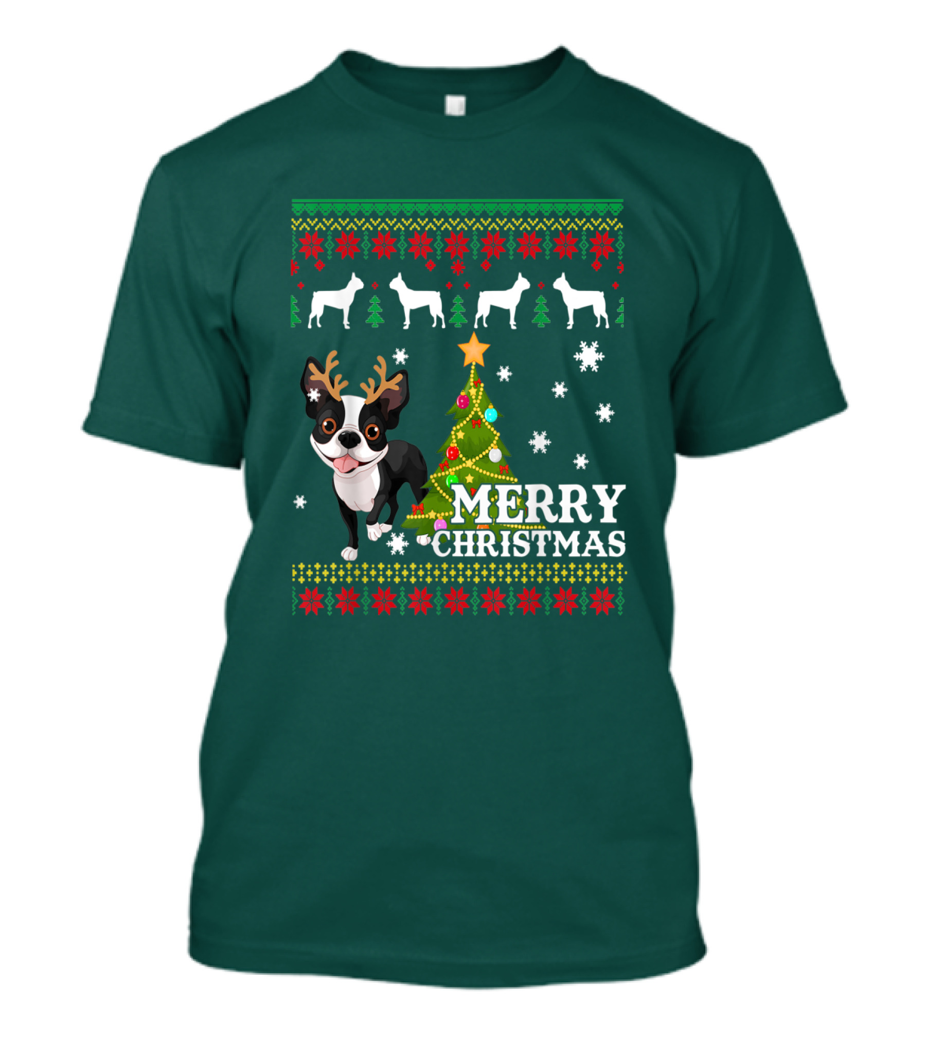 Merry Christmas Boston Terrier Holiday T-Shirt