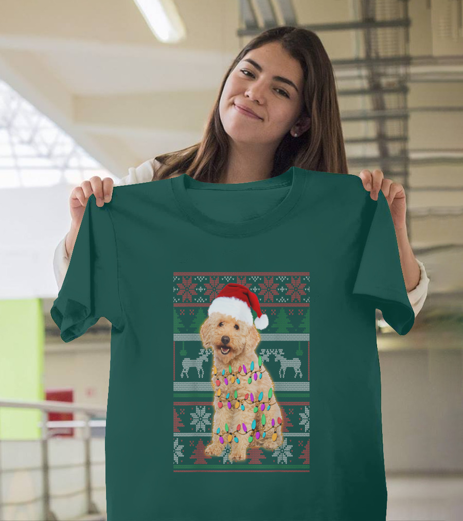Maltipoo Christmas Lights Santa Hat Festive Holiday T-Shirt