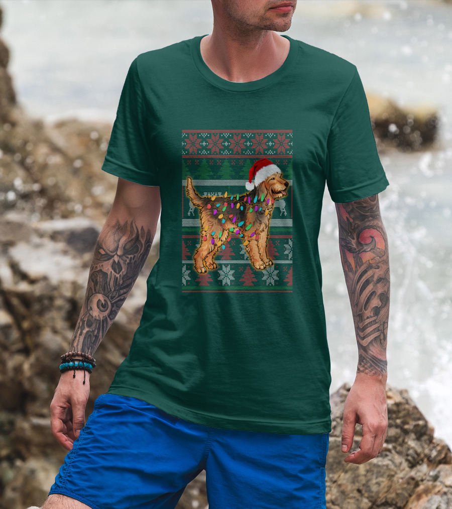 Otterhound Christmas Lights Santa Hat T-Shirt