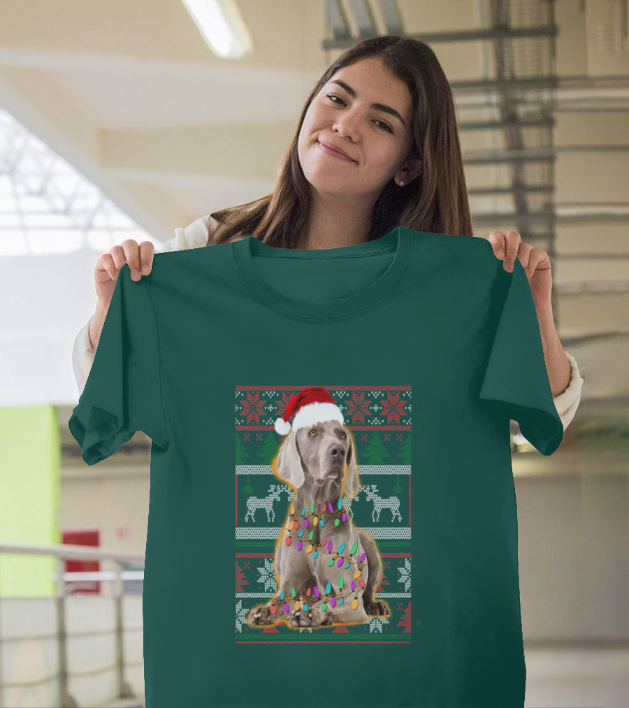 Weimaraner Christmas Lights Santa Hat Holiday T-Shirt