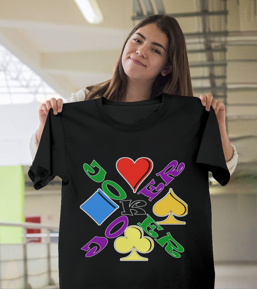 Rainbow Colored Joker Heart Spade Club Diamond Playing Cards T-Shirt