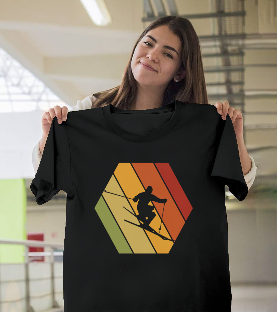 Retro Vintage Skiing Hexagonal T-Shirt