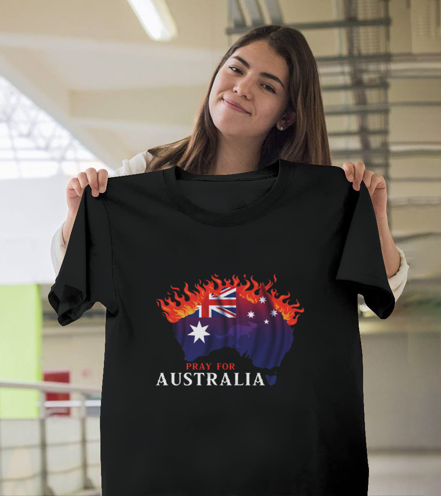 Pray For Australia Fire Relief Support Australia Flag In Flames T-Shirt