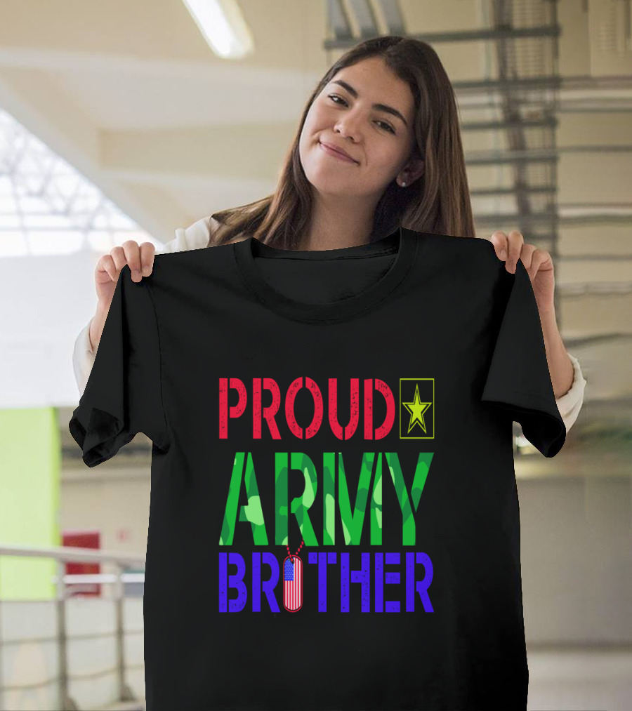 Proud Army Brother With Camo Letters And Star Emblem T-Shirt