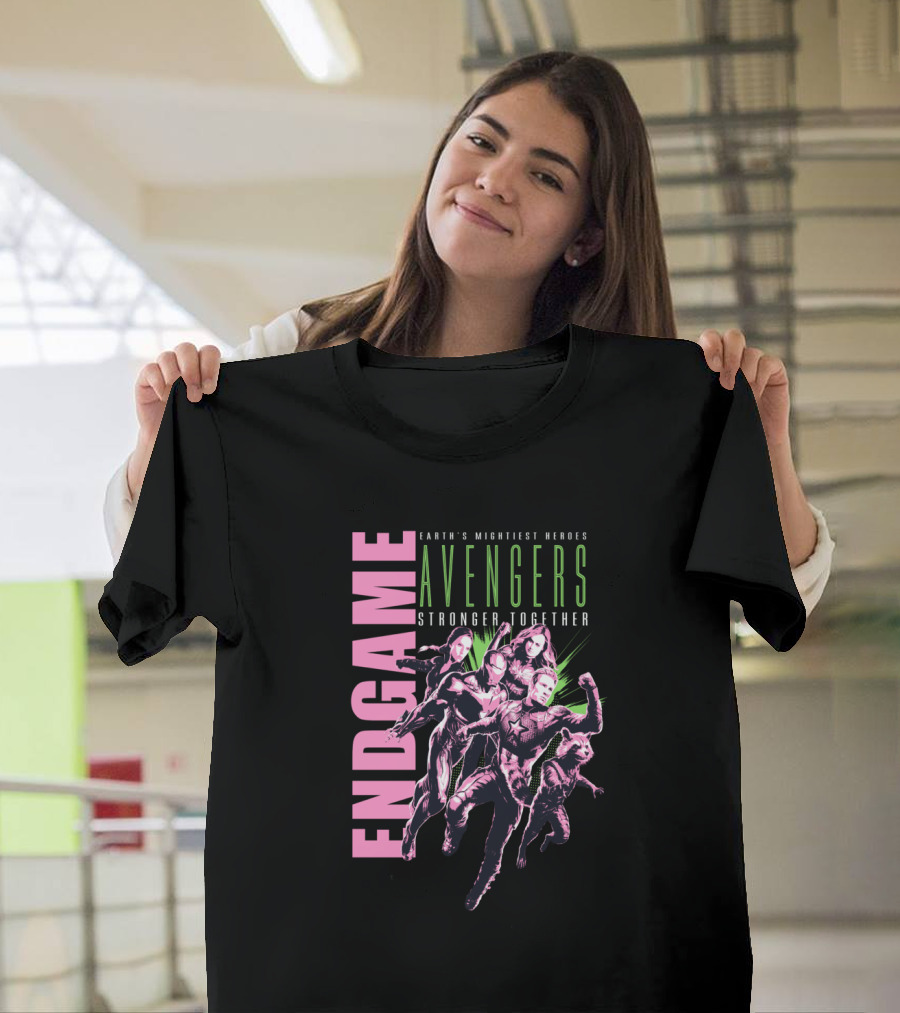 Endgame Earth's Mightiest Heroes Avengers Stronger Together Neon Text T-Shirt