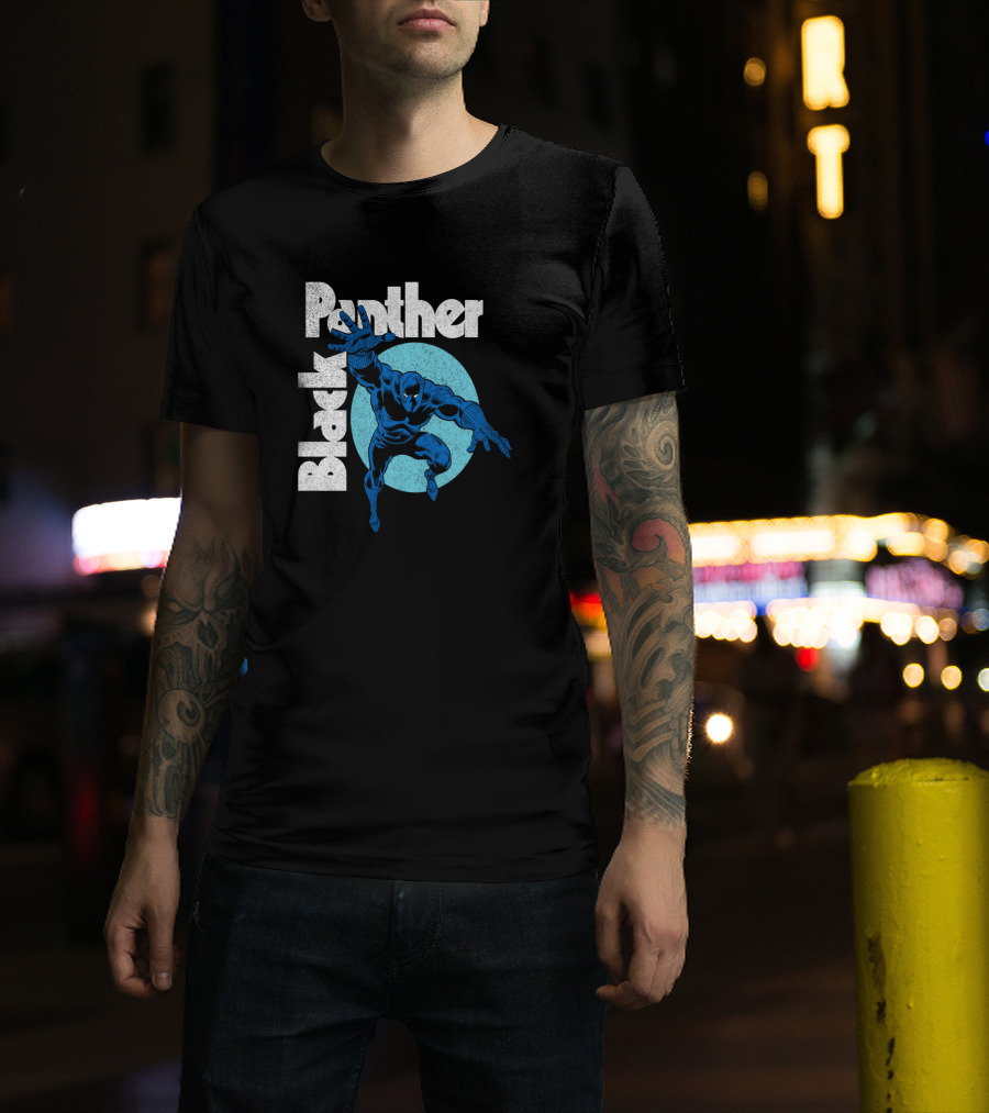 Marvel Black Panther Blue Heroic Pose Circle T-Shirt