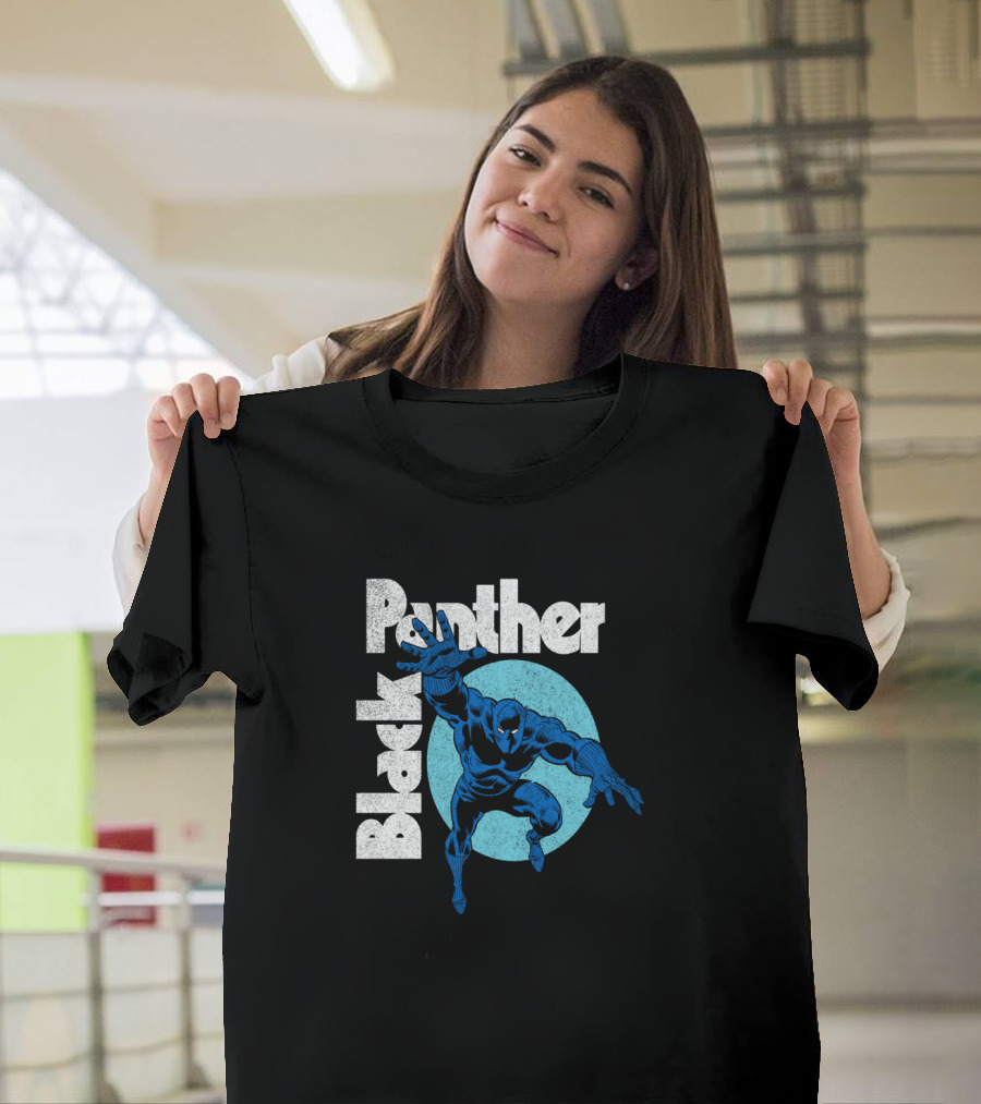 Marvel Black Panther Blue Heroic Pose Circle T-Shirt