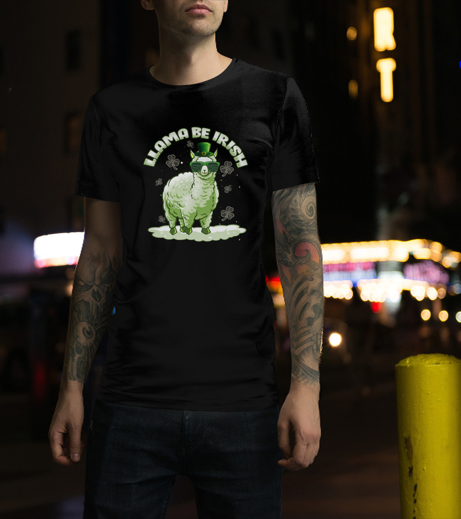 Llama Be Irish Shamrock Sunglasses St. Patrick's Day Green Llama With Hat T-Shirt