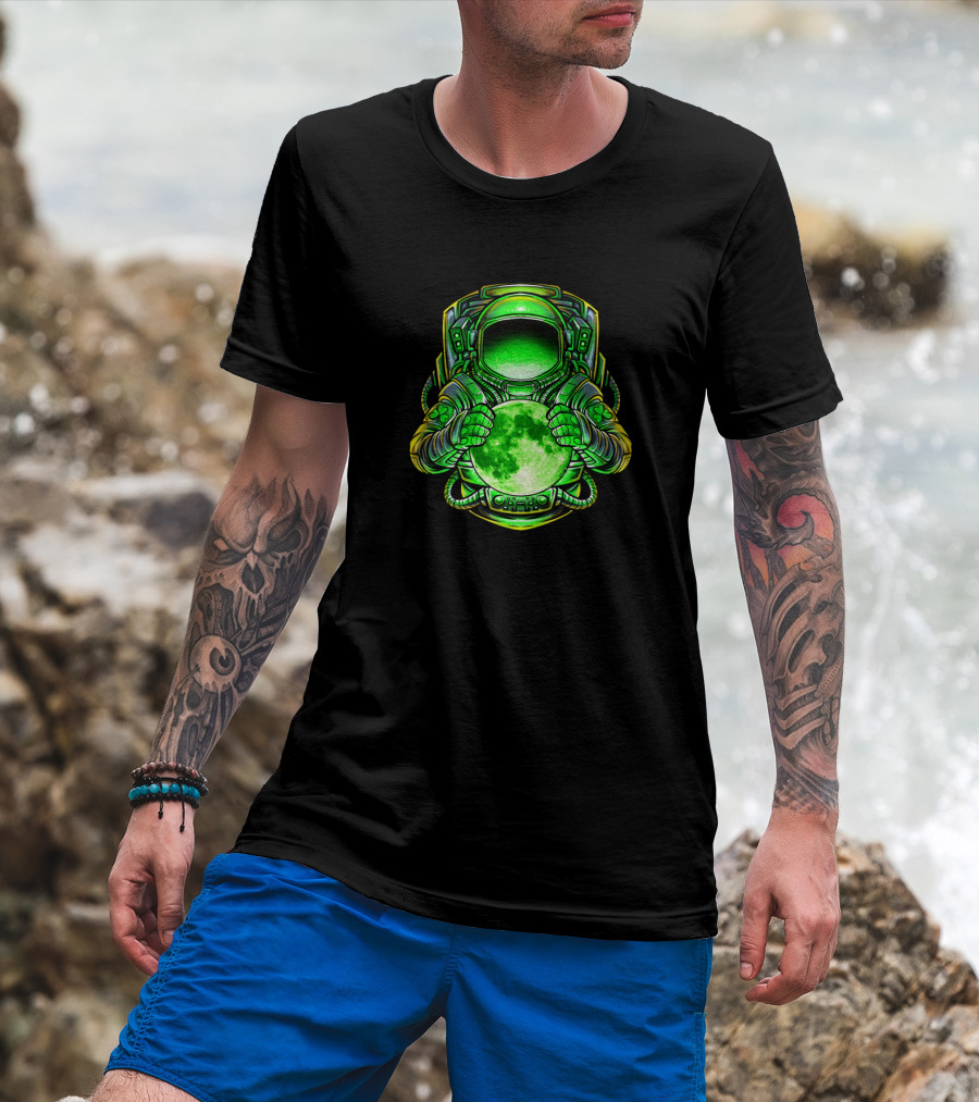 Irish Astronaut Holding Green Moon St Patricks Day Space Galaxy T-Shirt