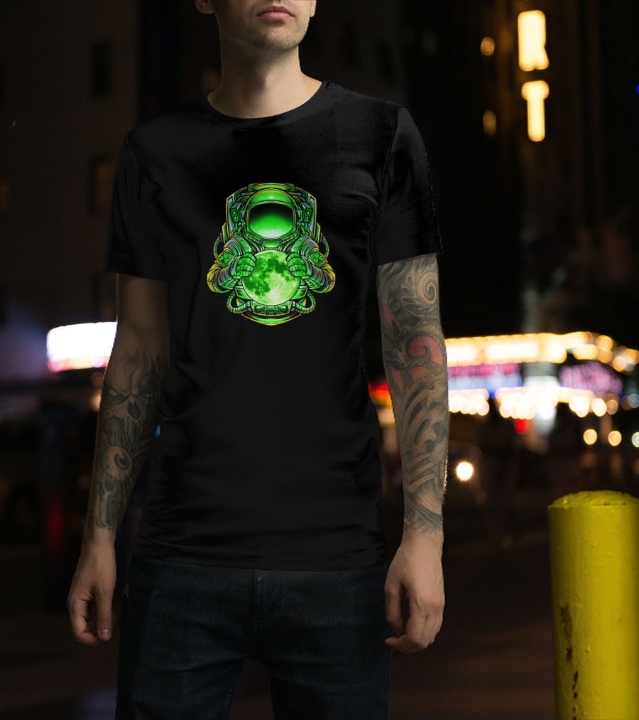 Irish Astronaut Holding Green Moon St Patricks Day Space Galaxy T-Shirt
