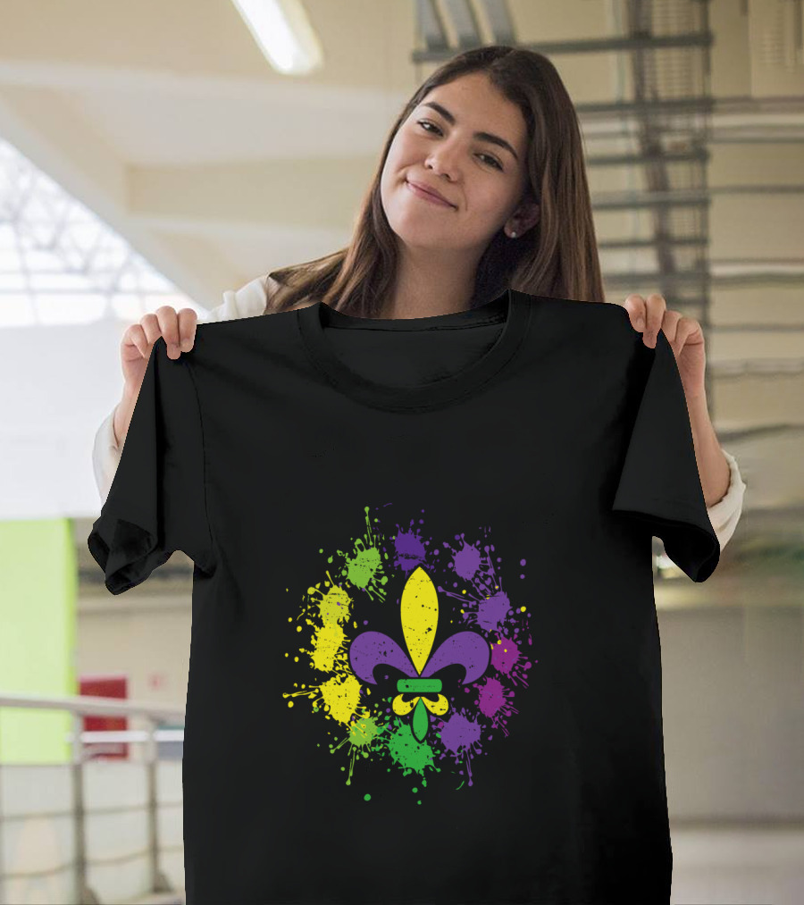 Fleur De Lis Mardi Gras Colors Paint Splatter Vintage T-Shirt