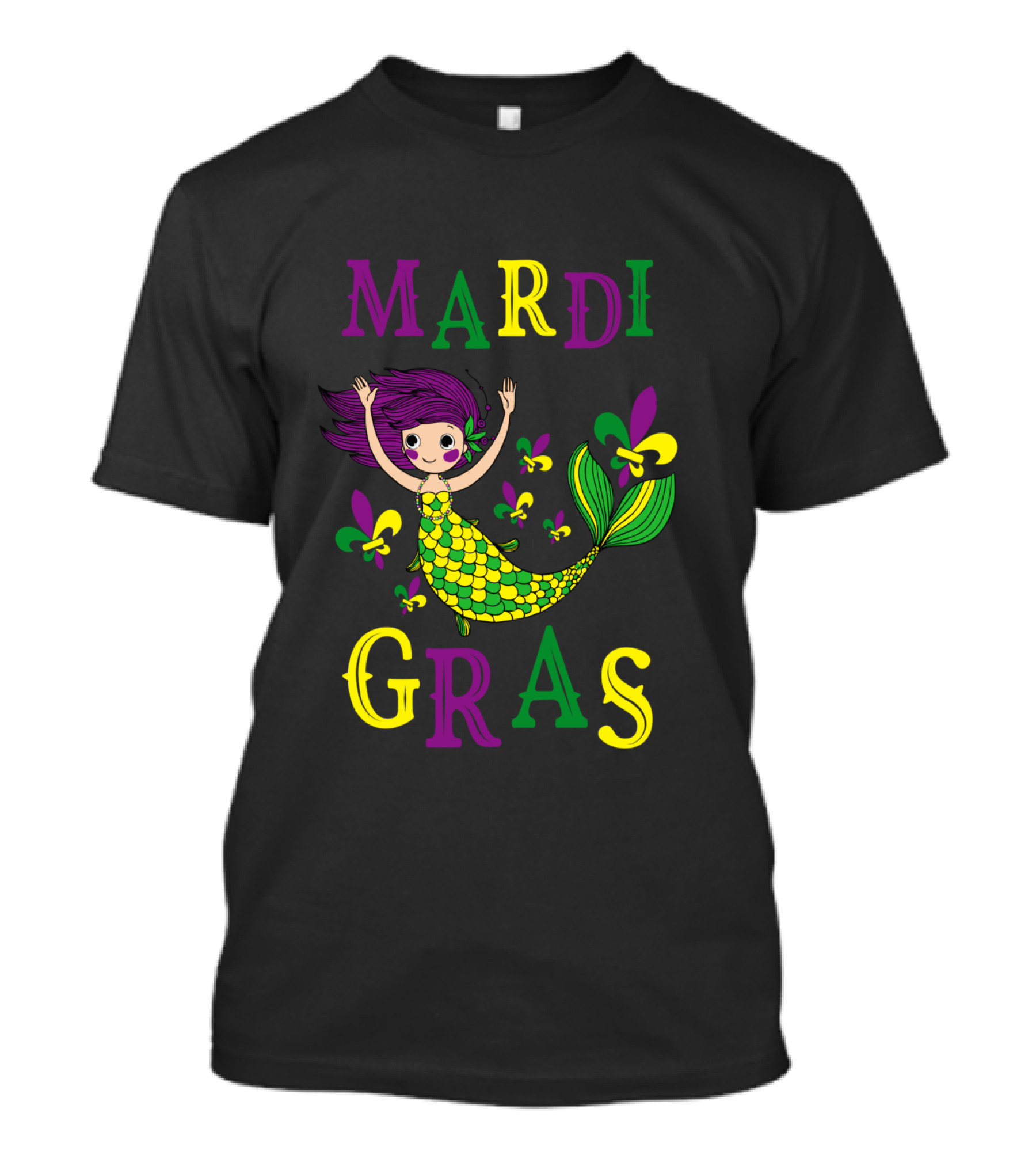 Mardi Gras Mermaid With Fleur De Lis Colors T-Shirt
