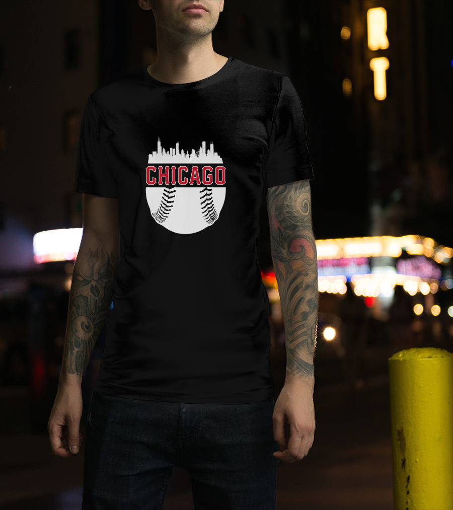 Chicago Baseball Vintage Skyline Seamlessly Fused With Iconic Cityscape T-Shirt