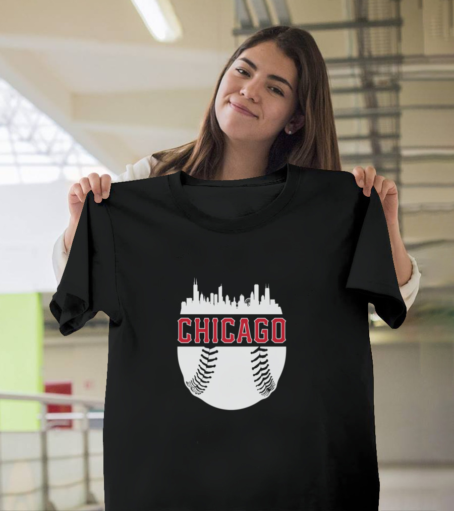 Chicago Baseball Vintage Skyline Seamlessly Fused with Iconic Cityscape T-Shirt