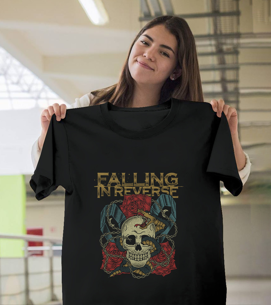 Falling In Reverse Skull Snake Roses Coffins Merchandise T-Shirt