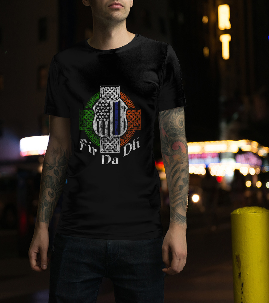 Fir Na Dli Thin Blue Line Celtic Cross Irish Police T-Shirt
