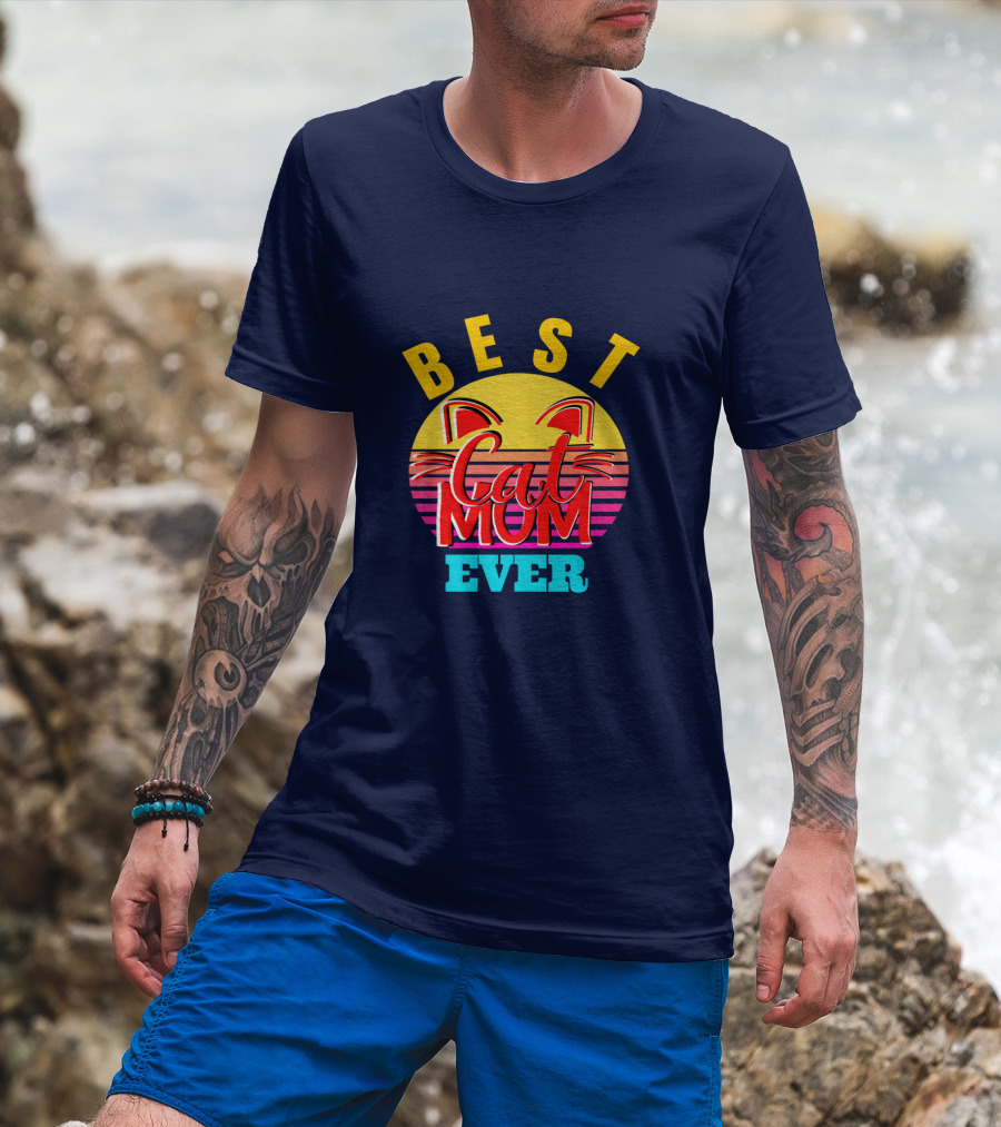 Best Cat Mom Ever Vintage Sunset Cat Ears T-Shirt