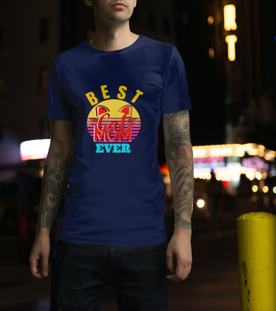 Best Cat Mom Ever Vintage Sunset Cat Ears T-Shirt