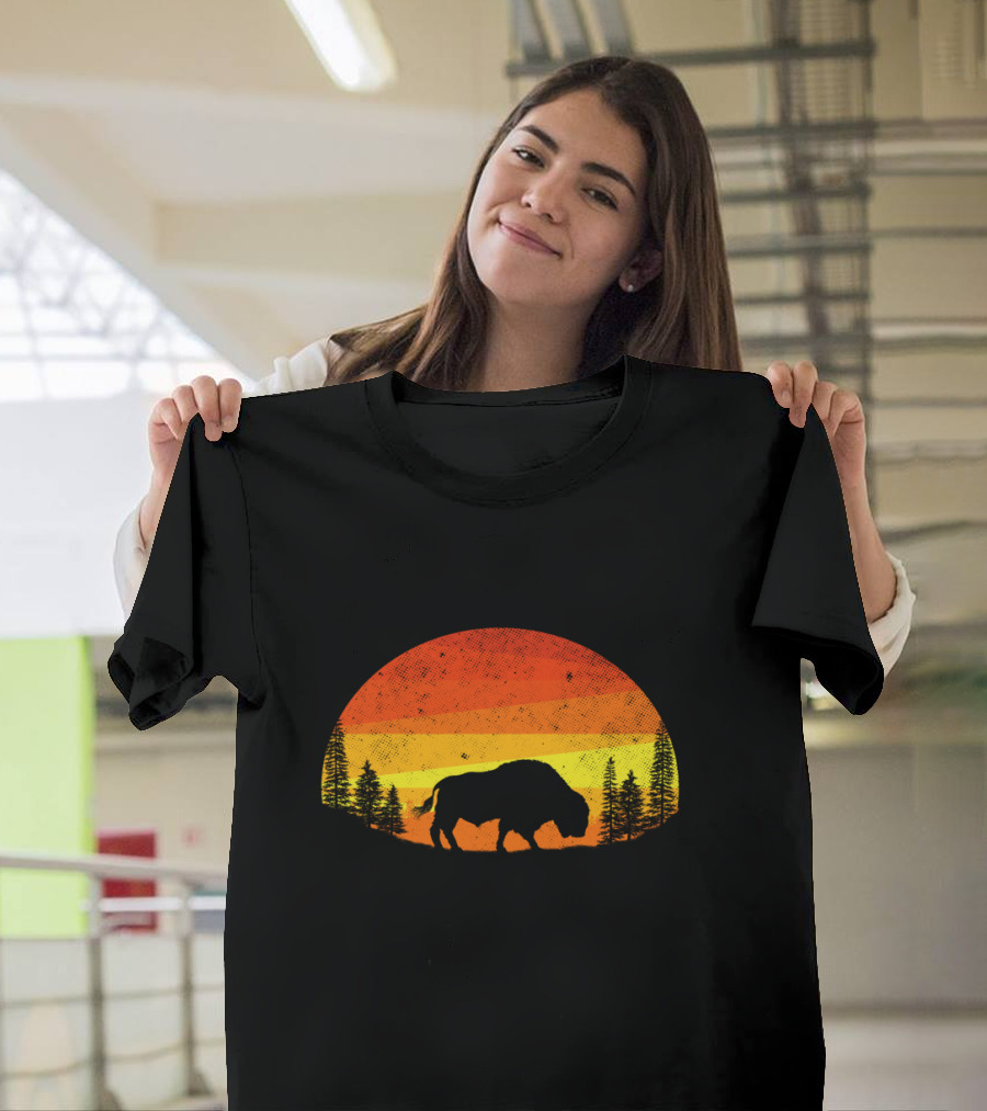 Buffalo Vintage Wildlife Animals Sunset T-Shirt