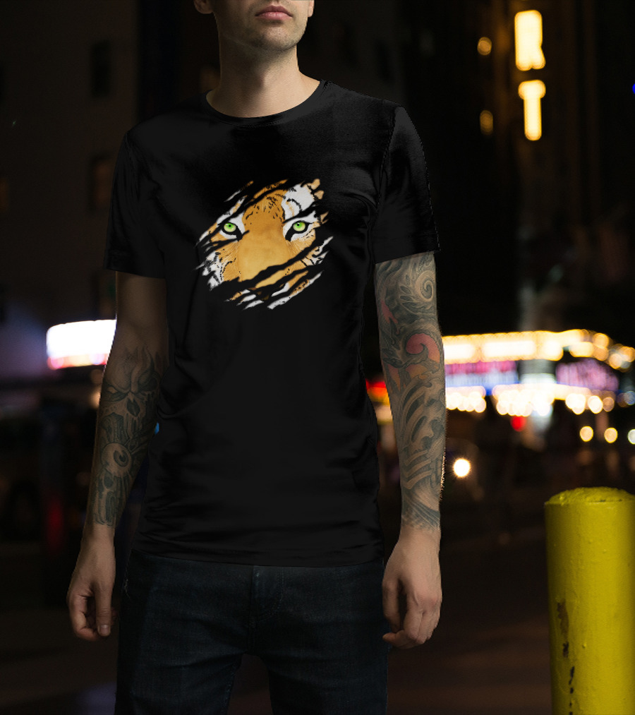 Tiger In Me Green-Eyed Wildlife Face Claw Marks T-Shirt