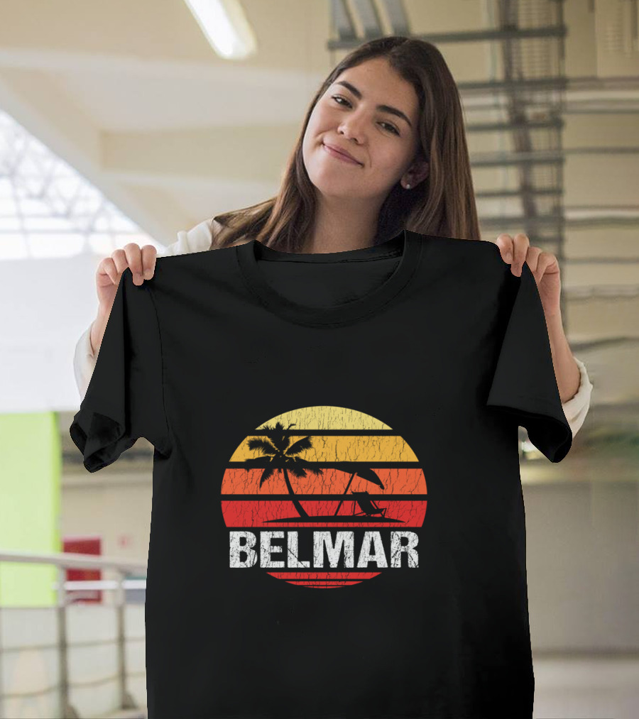 Belmar New Jersey Beach Palm Tree Sunset Vintage Surfing Scene T-Shirt