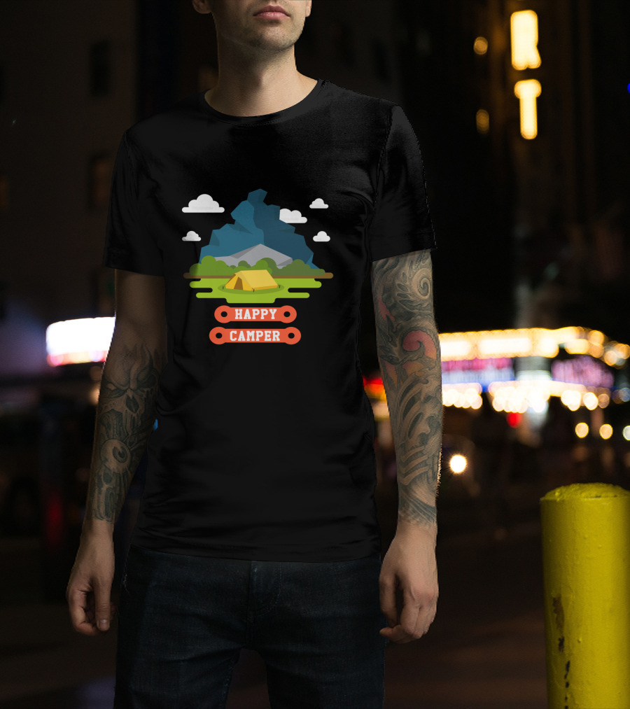 Happy Camper Mountain Tent Outdoors Adventure T-Shirt