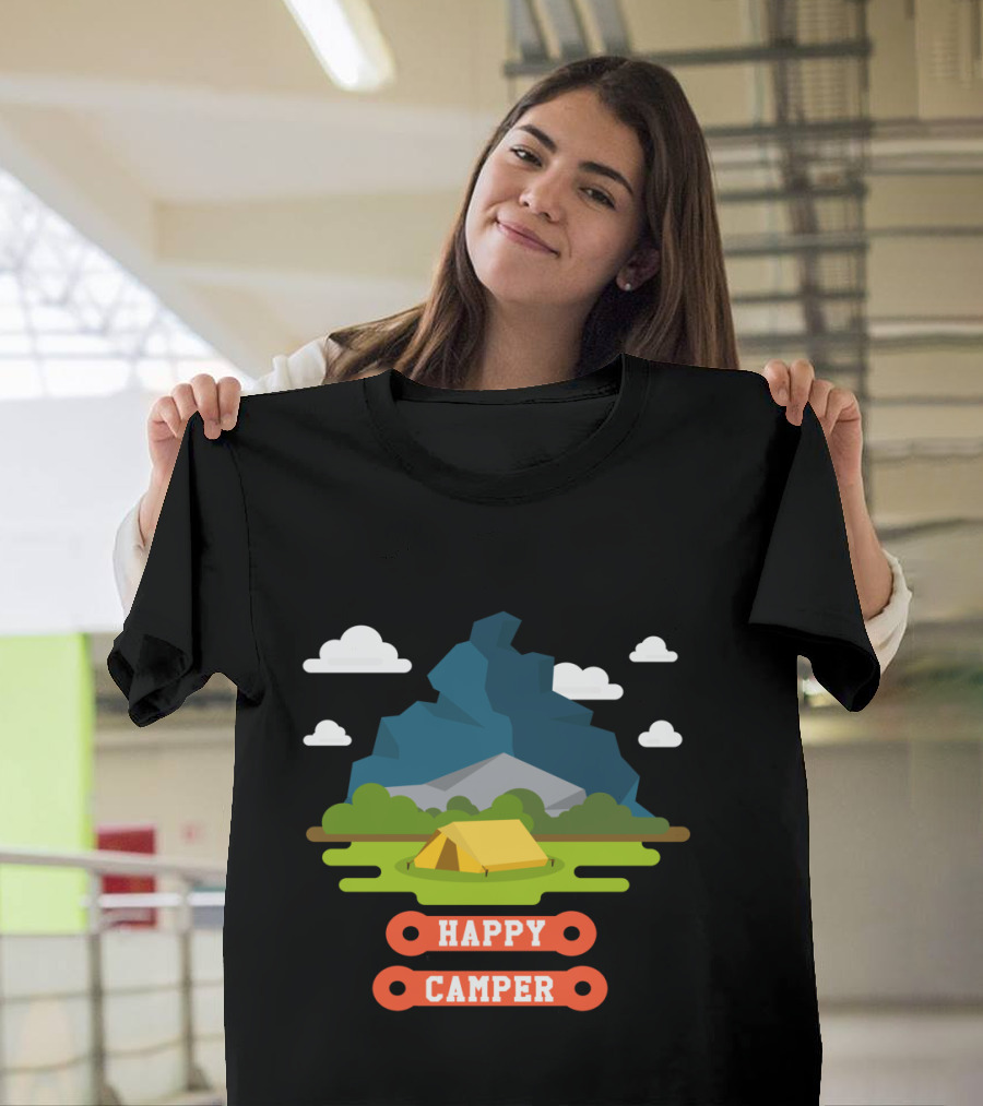 Happy Camper Mountain Tent Outdoors Adventure T-Shirt