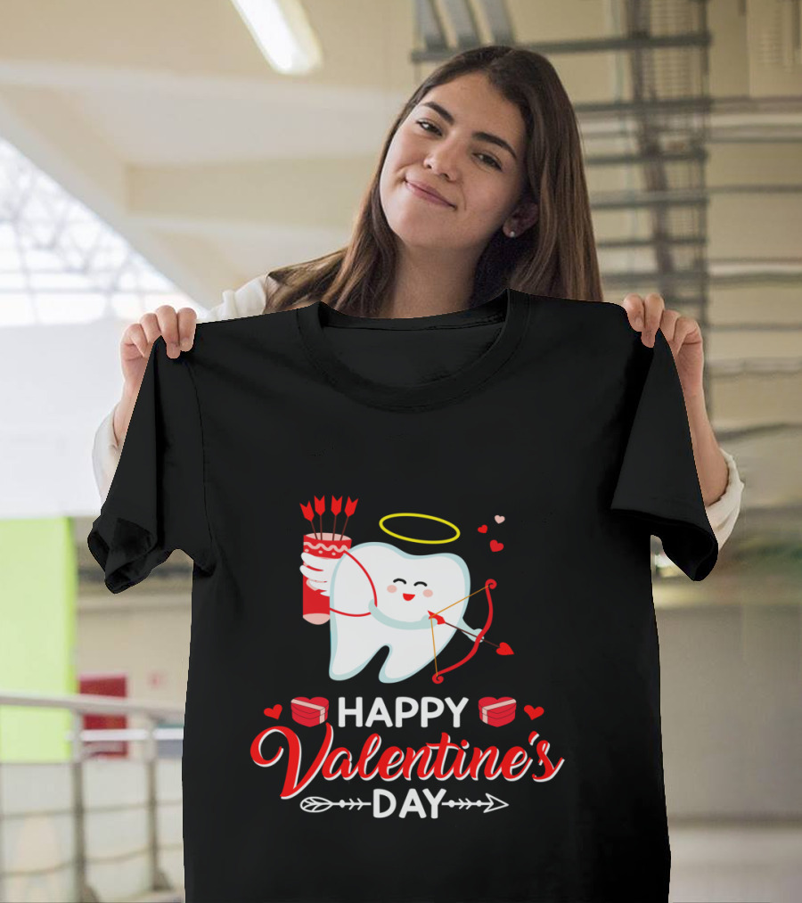 Happy Valentine's Day Cupid Tooth With Heart And Halo T-Shirt