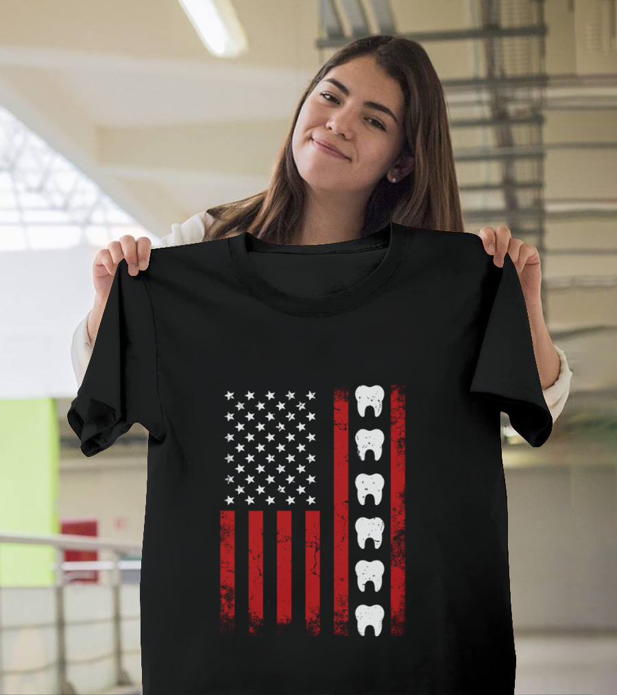 USA Tooth American Flag Patriotic Dentist Dad T-Shirt