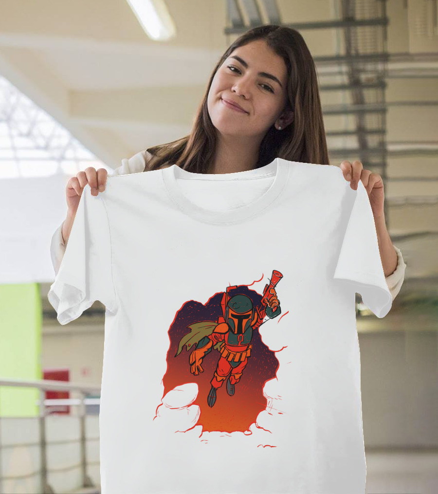 Star Wars Boba Fett Illustrated Blast Mandalorian Jetpack Fire Burst T-Shirt