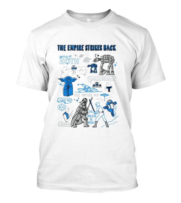 Star Wars The Empire Strikes Back Battle Of Hoth Yoda Darth Vader Lightsaber Doodle T-Shirt