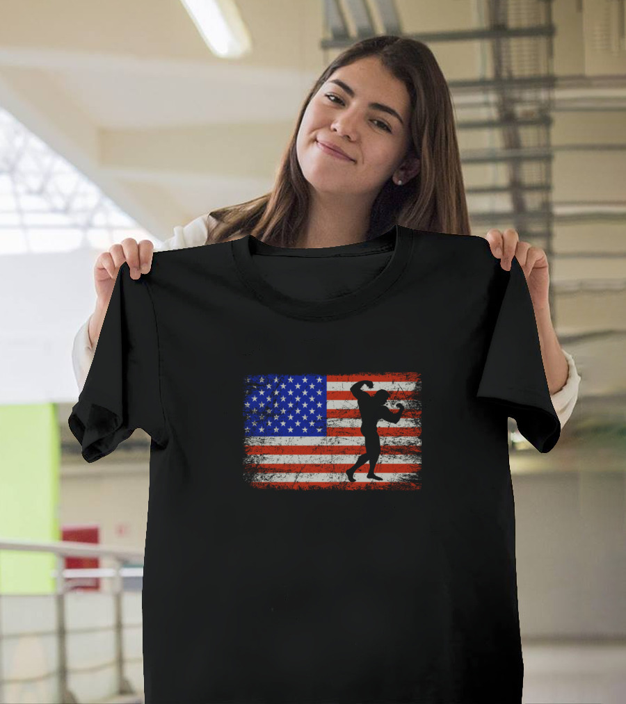American Flag Bodybuilding Strength T-Shirt