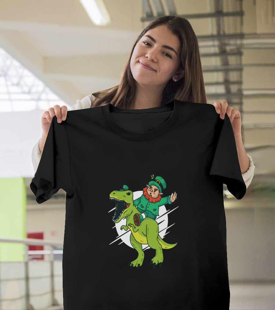 Leprechaun Riding Dinosaur Fantasy Adventure T-Shirt