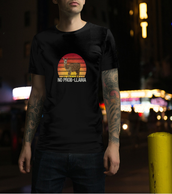 NO PROB LLAMA Vintage Llama Alpaca Retro Sunset T-Shirt