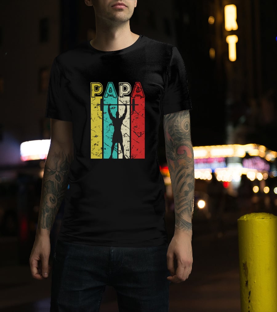 PAPA Weightlifting Silhouette Retro Colors T-Shirt