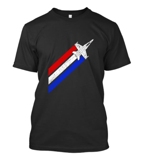 F18 Hornet Airplane Schematic Red White Blue Vintage Stripes T-Shirt