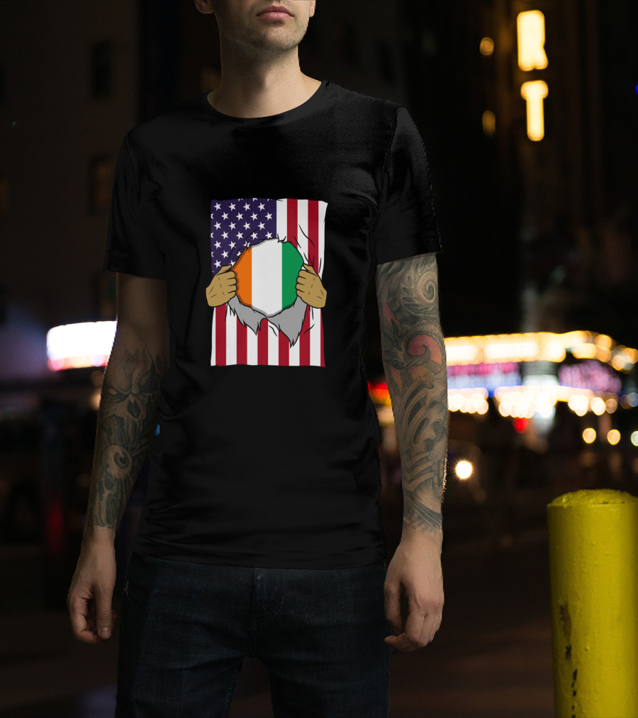 Ivory Coast Flag Inside American Flag Ivorian Pride Home T-Shirt