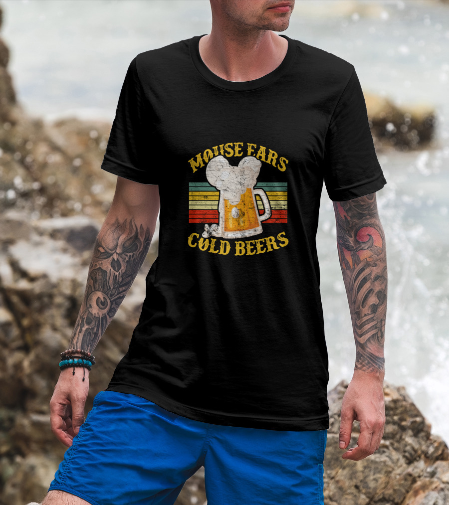 Mouse Ears Cold Beers Vintage Drinker's Mug With Retro Stripes T-Shirt