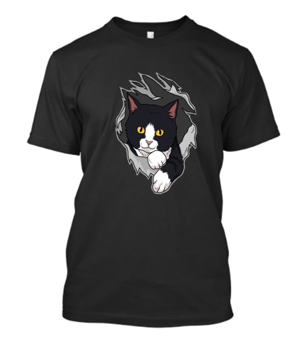 Tuxedo Cat Breaking Through For Women Men And Kitten Lovers T-Shirt