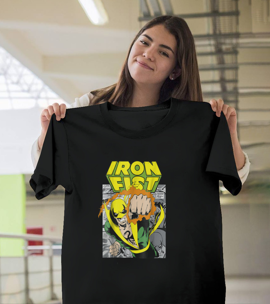 Iron Fist Comic Panel Yellow Mask Punch Action Scene T-Shirt