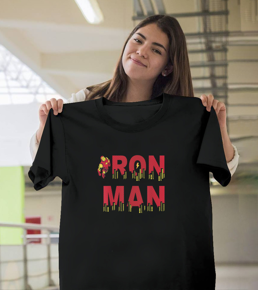Marvel Iron Man Text City Skyline Hero T-Shirt