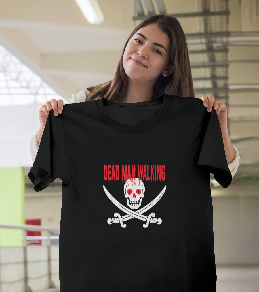 Dead Man Walking Bleeding Skull With Crossed Swords T-Shirt